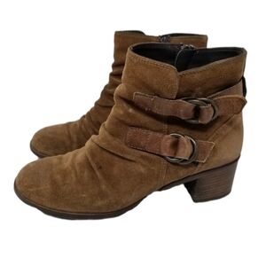 Paul Green Munchen Suede Ankle Suede Ankle Boot Buckle Block Heel Leather Sz 6